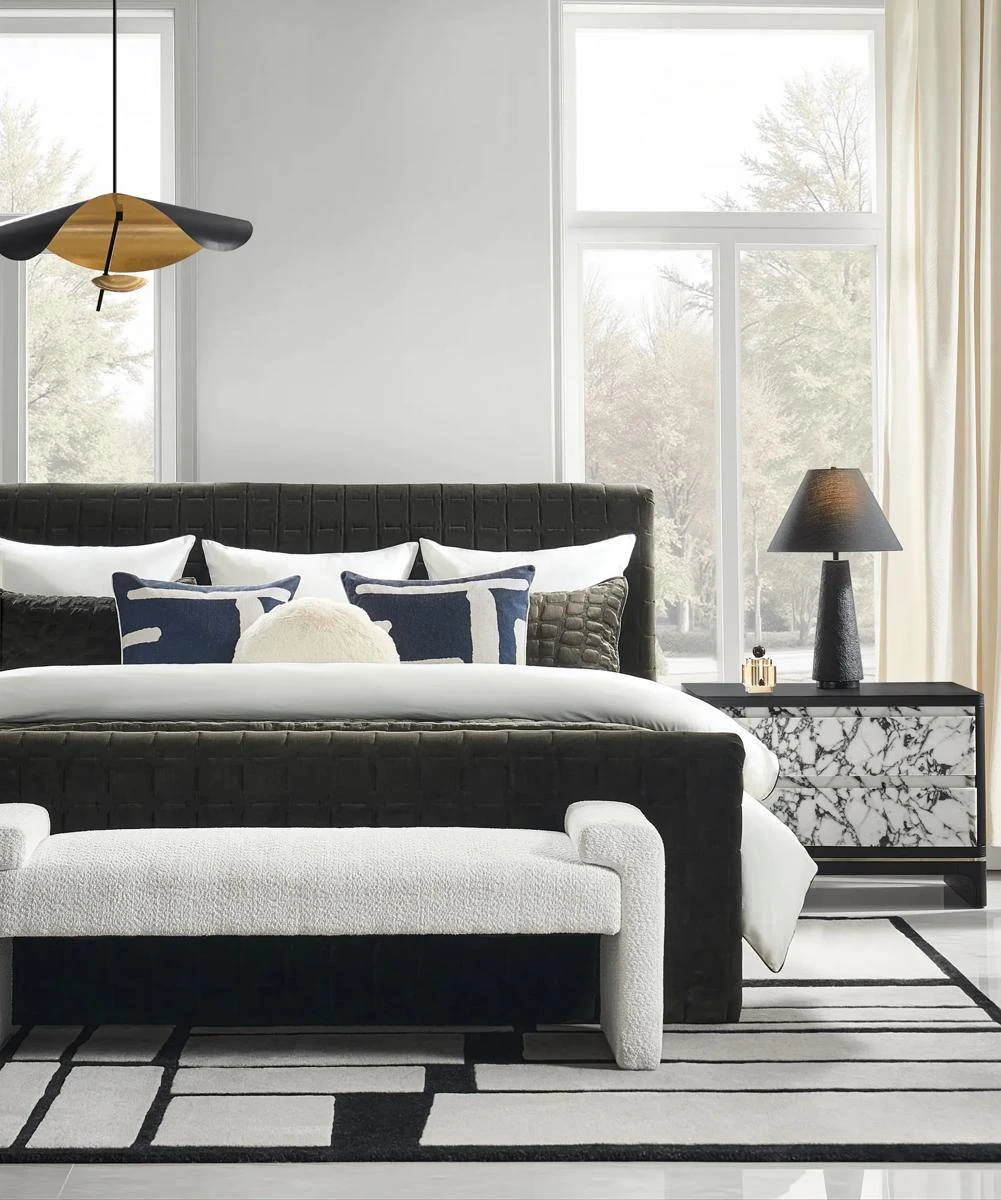 vanta tufted velvet bed in black