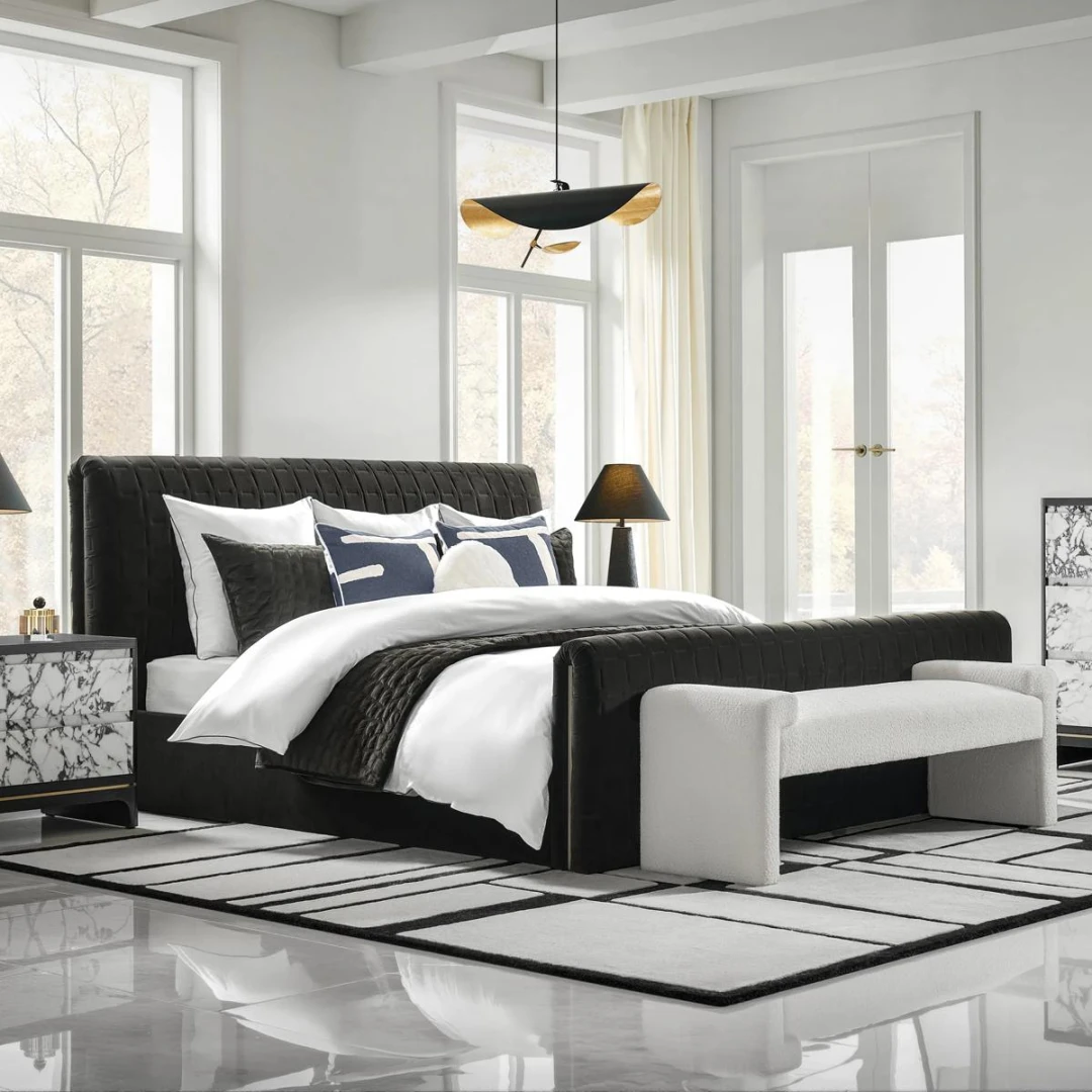 vanta tufted velvet bed in black