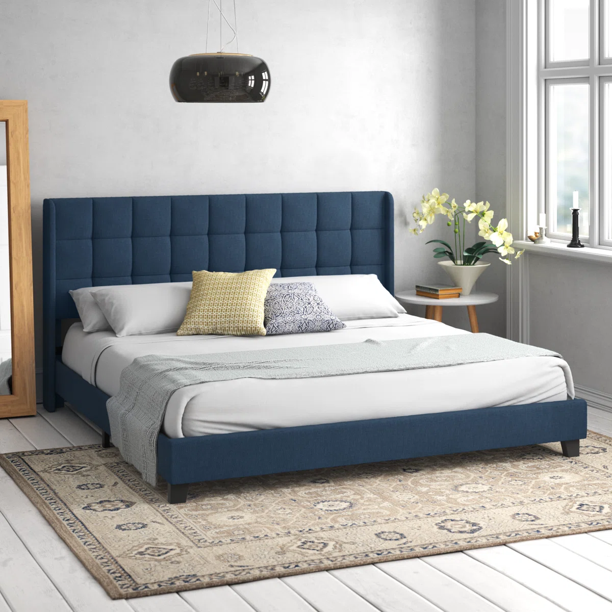 vienna linen wingback queen platform bed