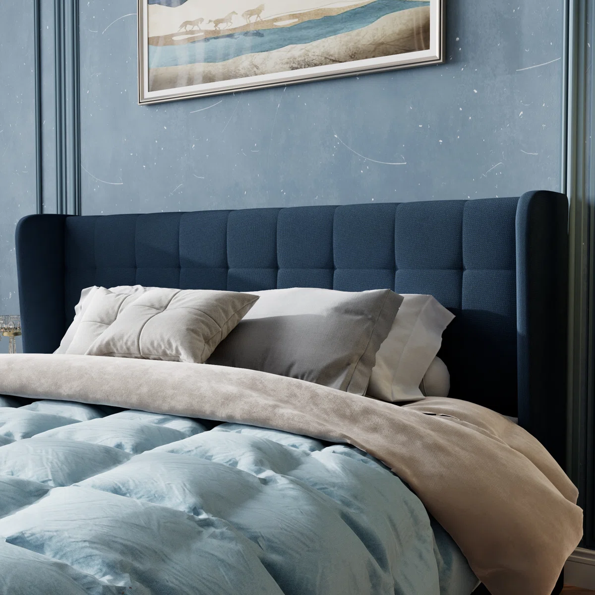 vienna linen wingback queen platform bed