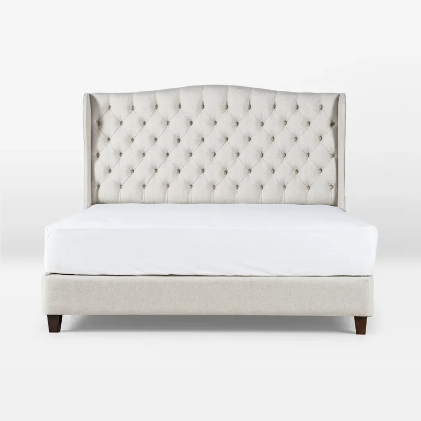 ripley button tufted upholstered single bed cream with solid wood frame