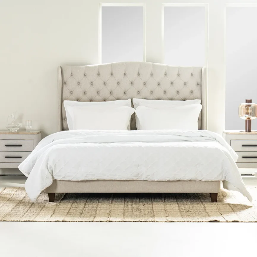 ripley button tufted upholstered single bed cream with solid wood frame