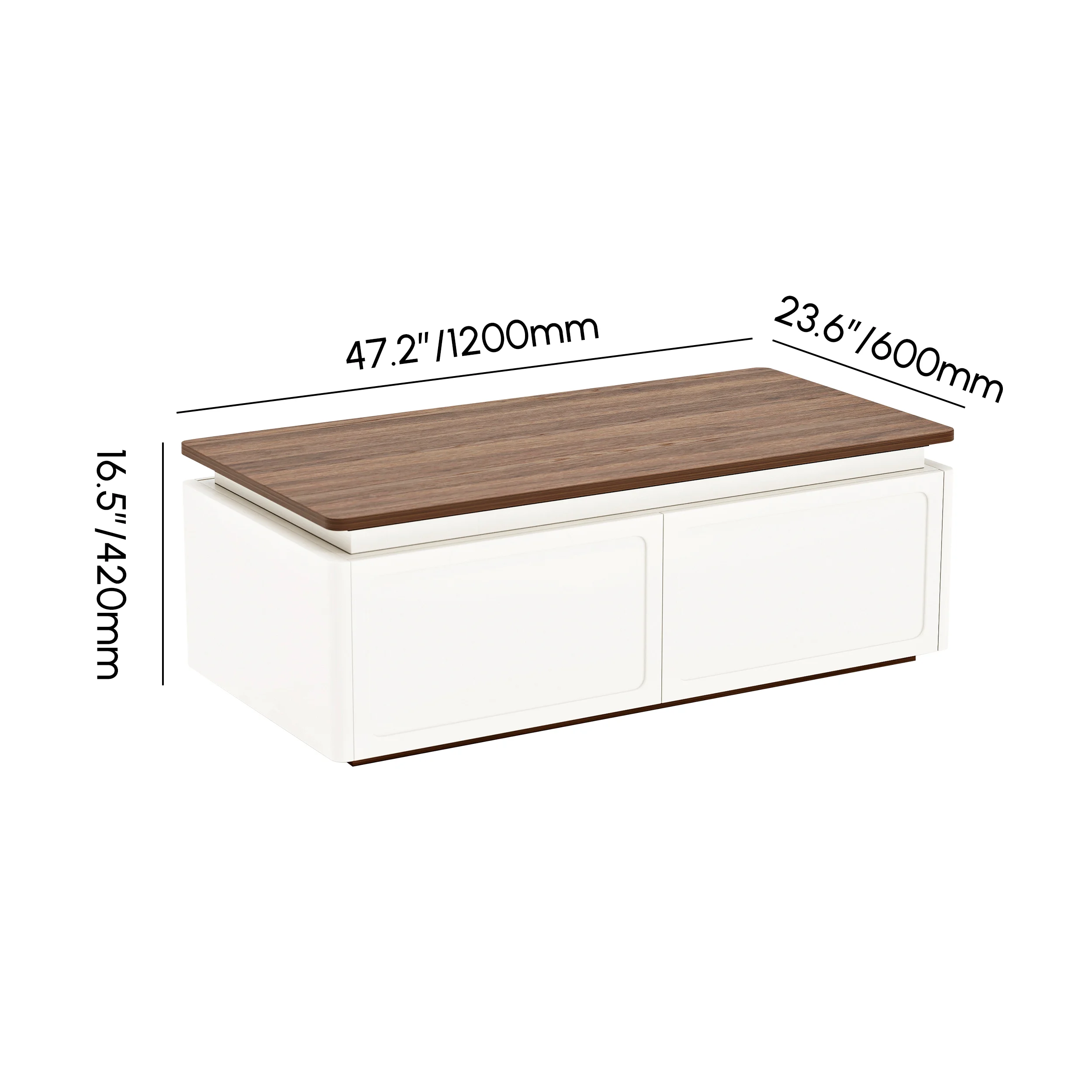 ambra walnut and white led coffee table with drawers and lighting