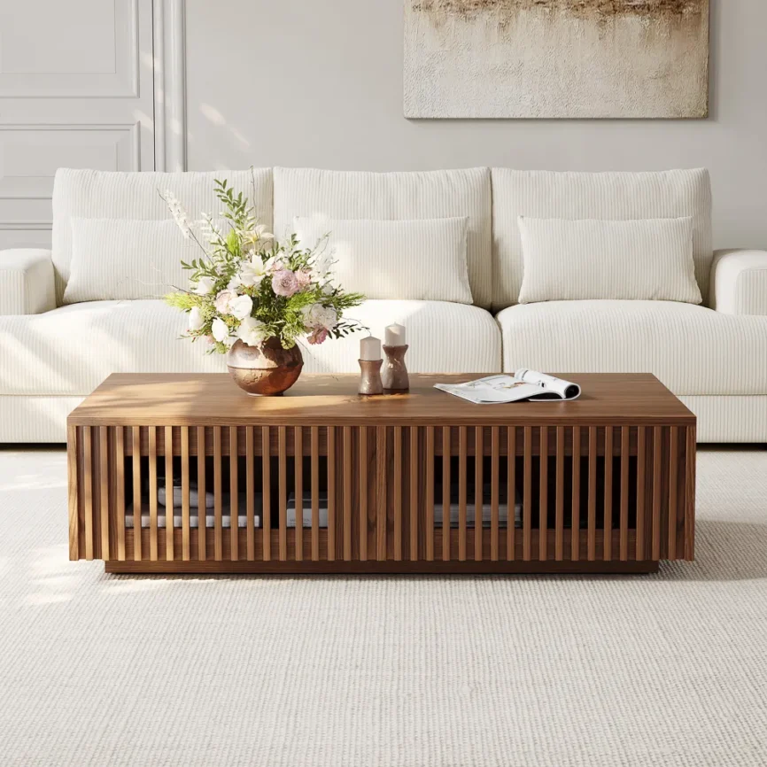 aeolus rectangular coffee table with storage walnut finish