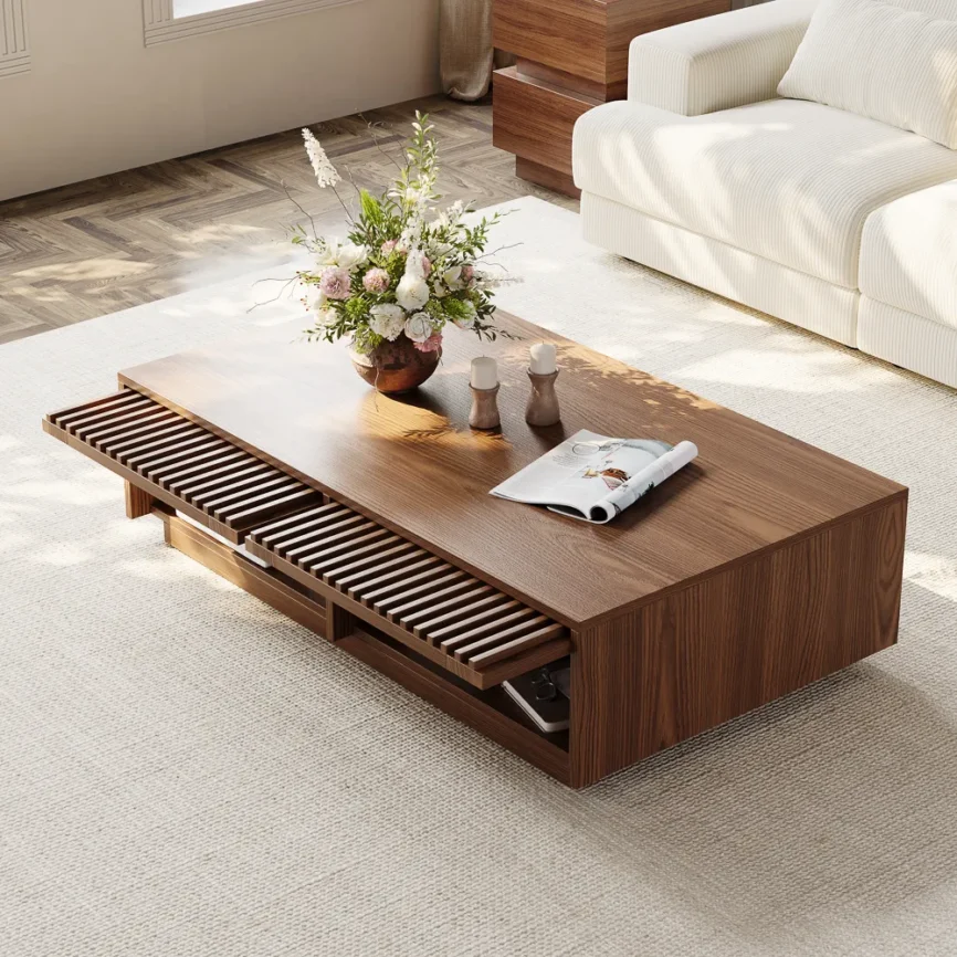 aeolus rectangular coffee table with storage walnut finish