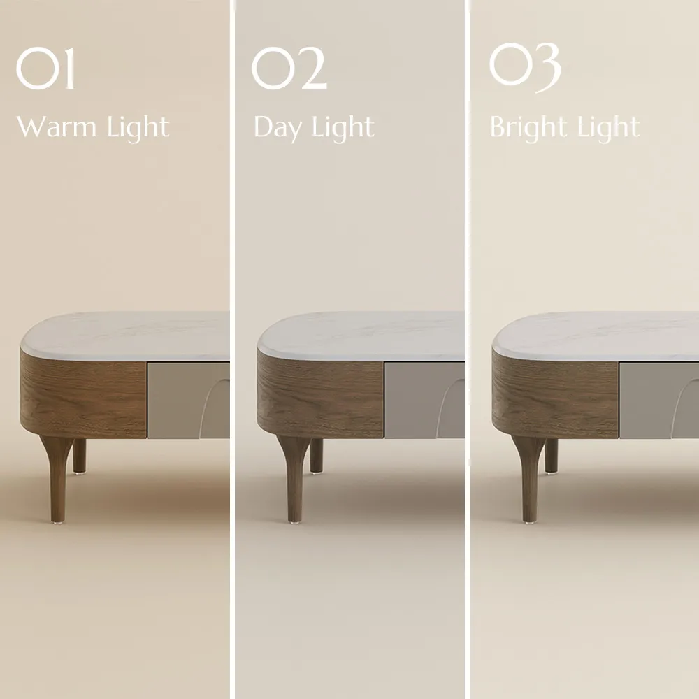 Minimalist modern coffee table in walnut and gray with two drawers, engineered wood construction, rectangular design, partial assembly required