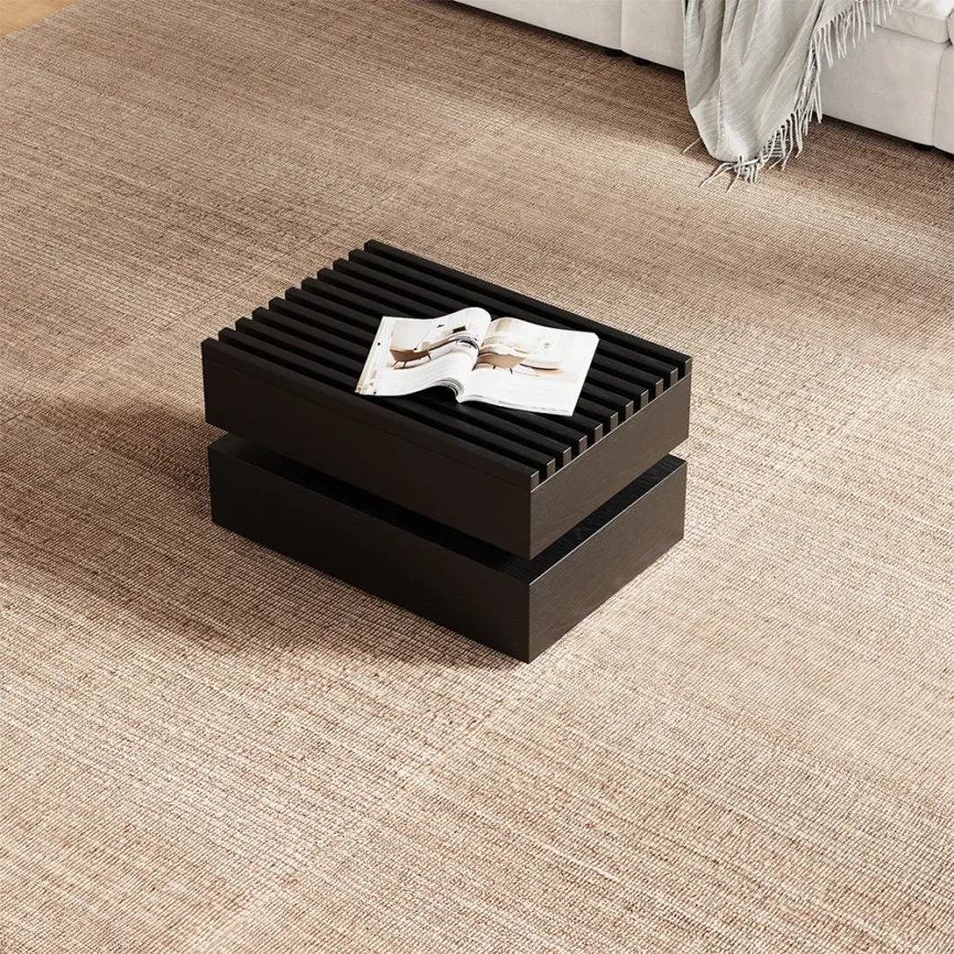 Black minimalist modular coffee table, MDF construction, fully assembled, modern living room furniture