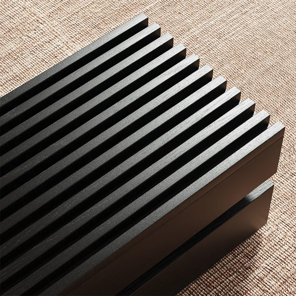 Black minimalist modular coffee table, MDF construction, fully assembled, modern living room furniture