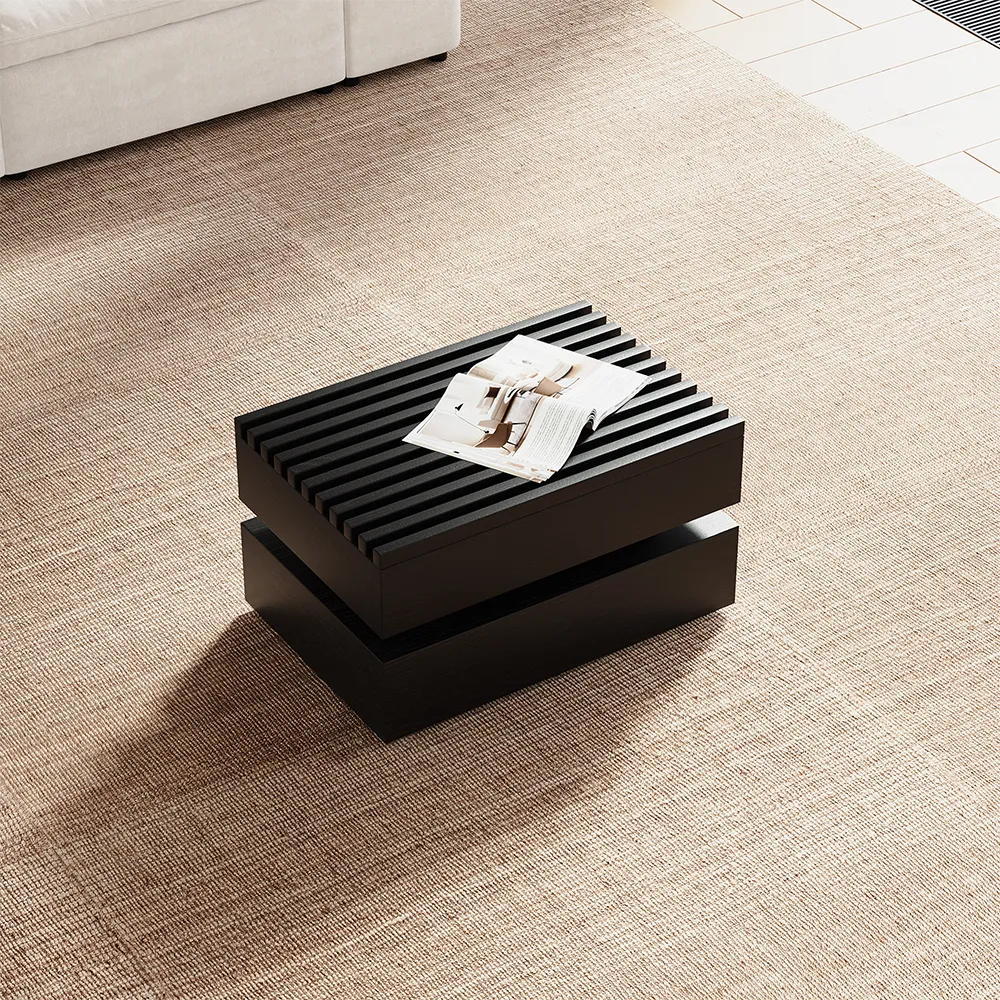 Black minimalist modular coffee table, MDF construction, fully assembled, modern living room furniture