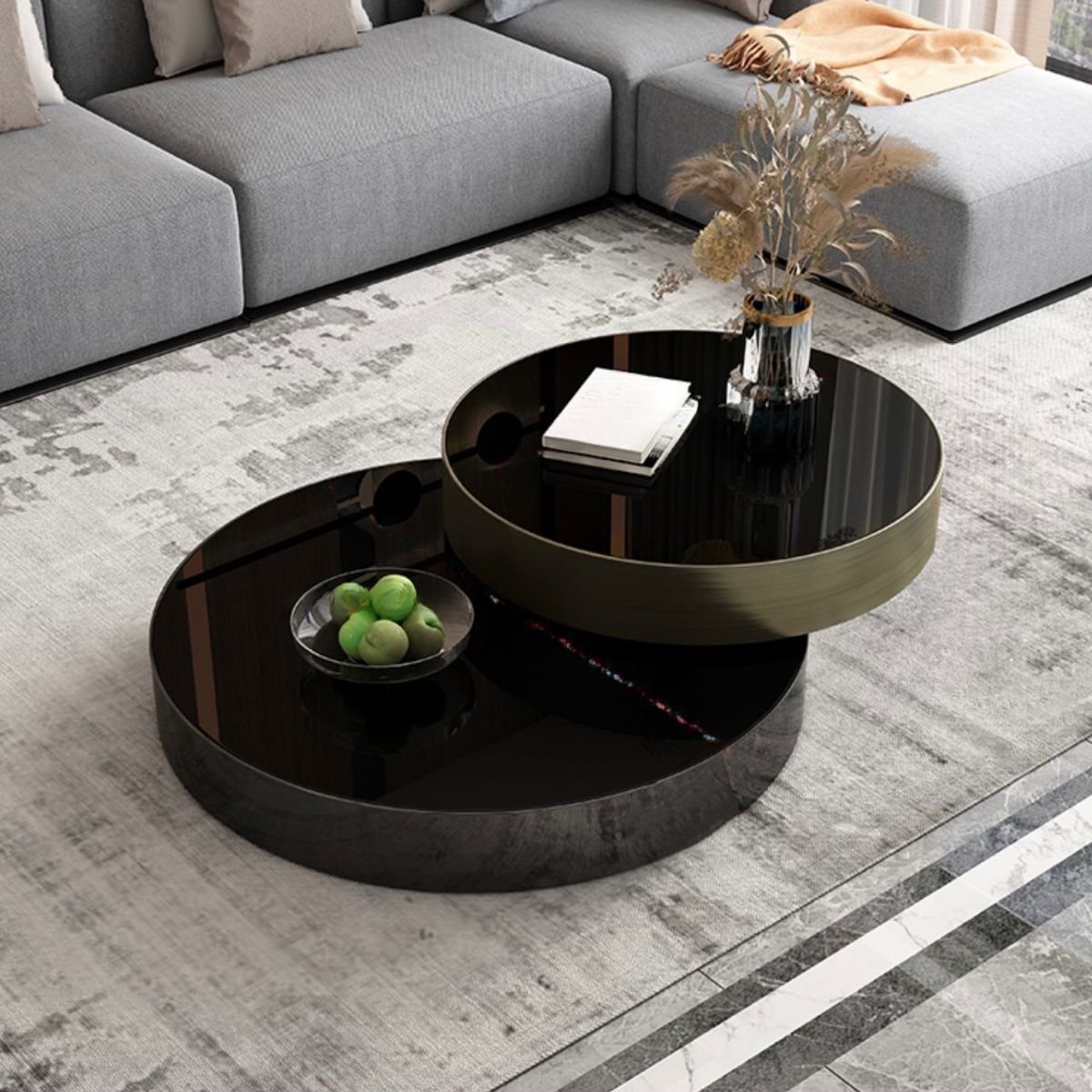 Aero Round Black Glass Coffee Table