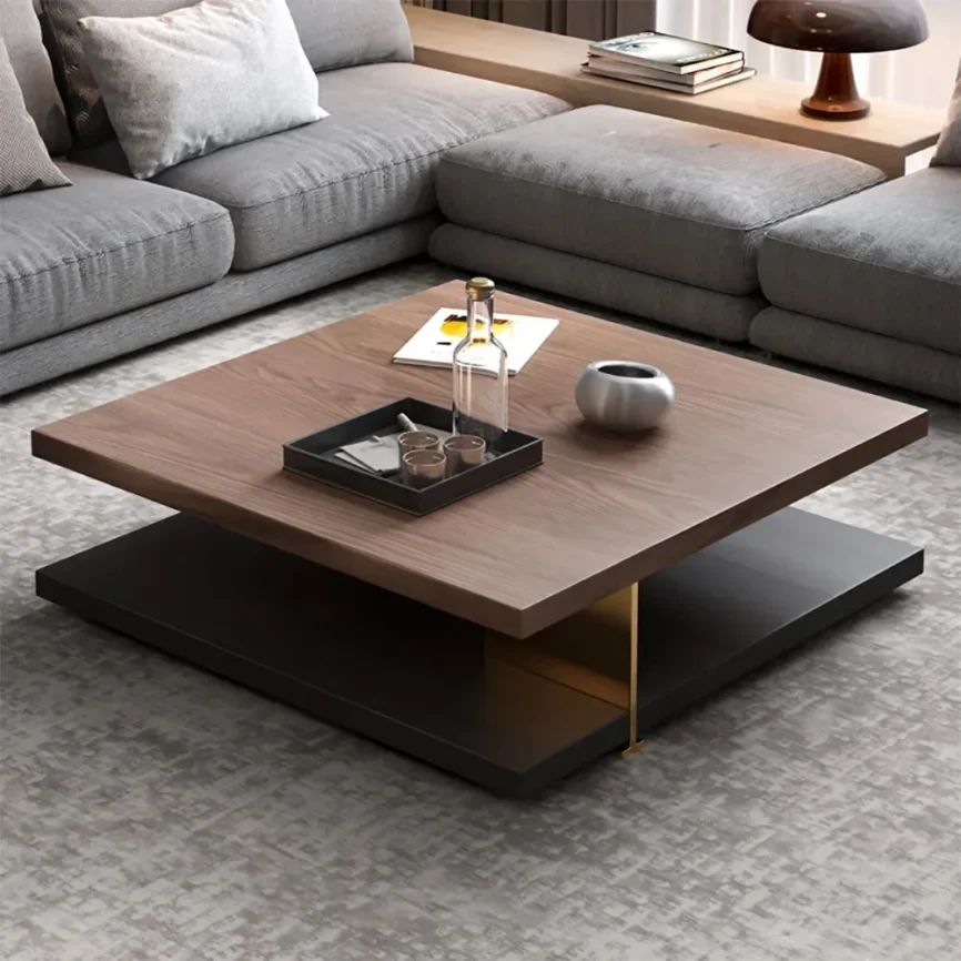 Atlas industrial square coffee table with walnut veneer top