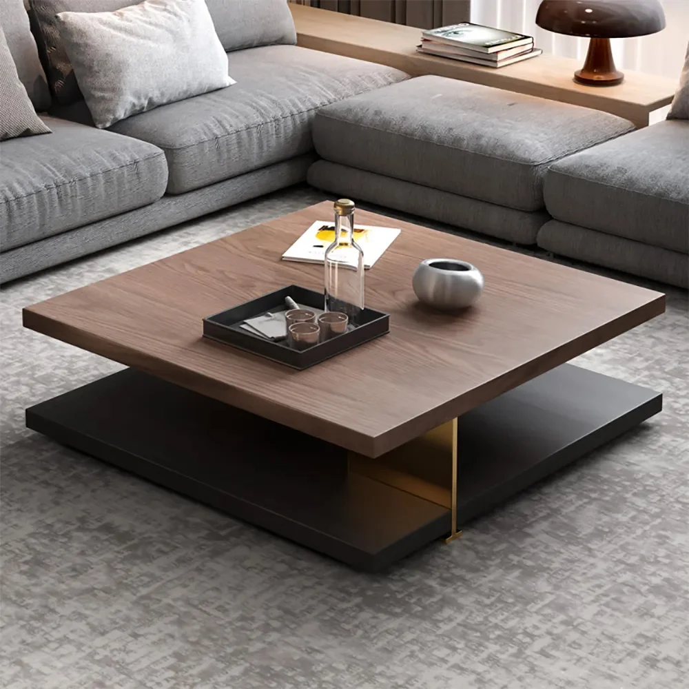 Atlas industrial square coffee table with walnut veneer top