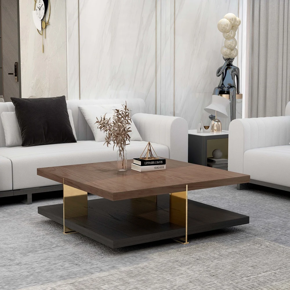 Atlas industrial square coffee table with walnut veneer top