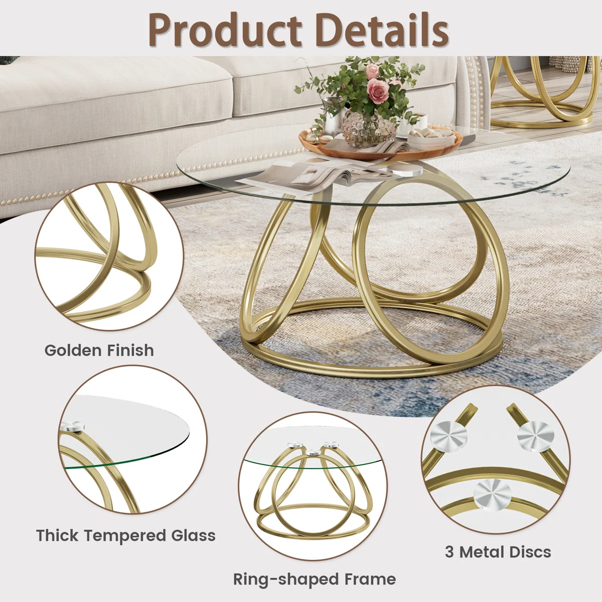 The Aurelia Round Glass Coffee Table brings a luxe, modern touch to your living space.