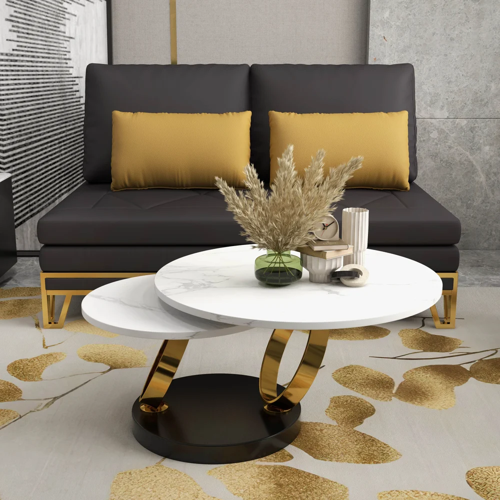 aurelia white extendable coffee table with rotating stone top