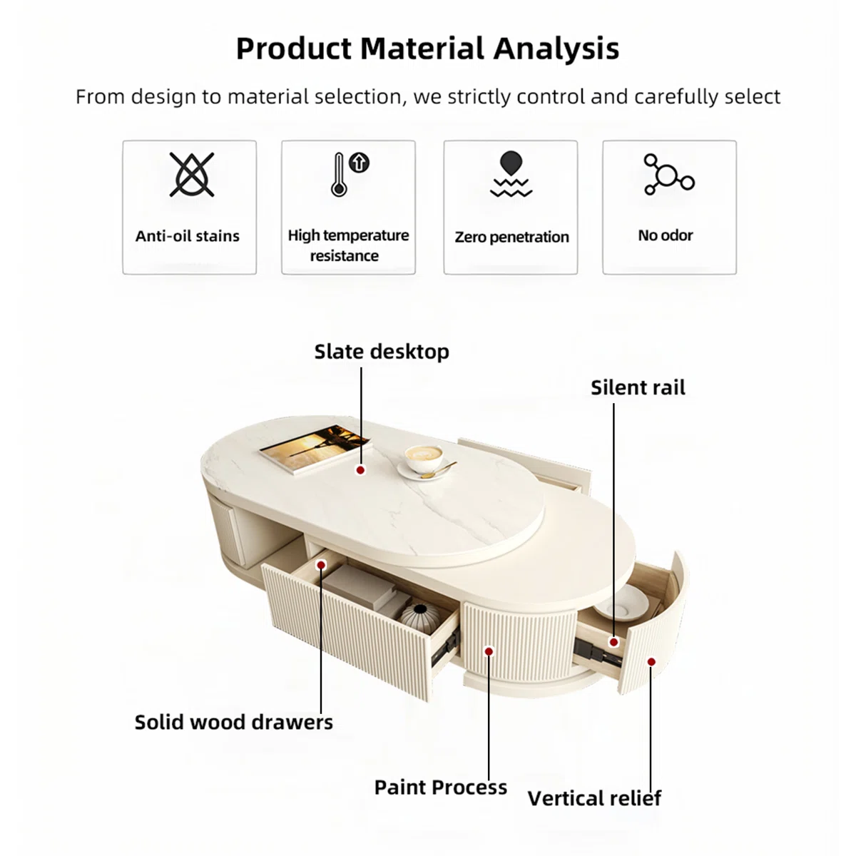 bilawal cream extendable oval coffee table with 4 drawers