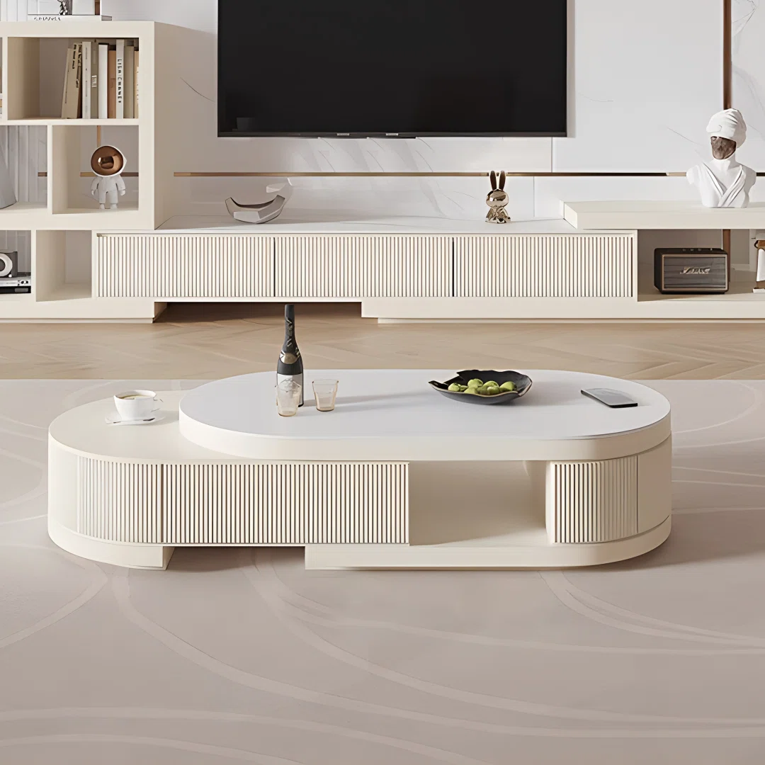 bilawal cream extendable oval coffee table with 4 drawers