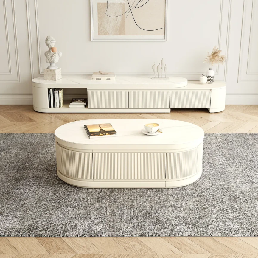 bilawal cream extendable oval coffee table with 4 drawers