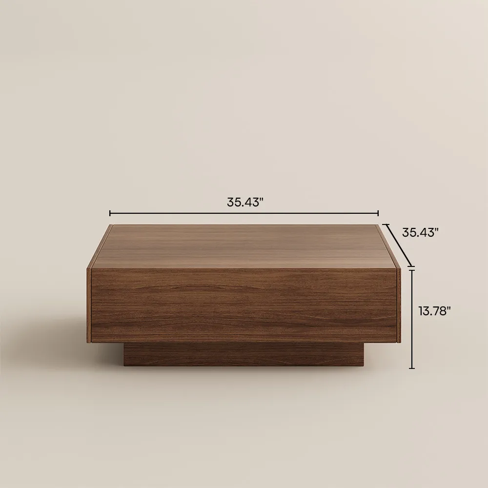 brown square wood coffee table with storage 90cm