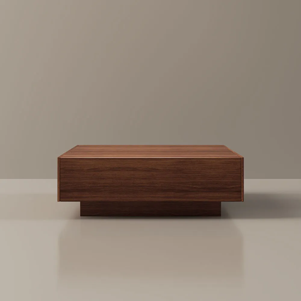 brown square wood coffee table with storage 90cm