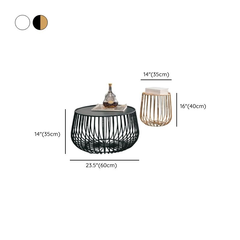 circular metal frame accent table black finish