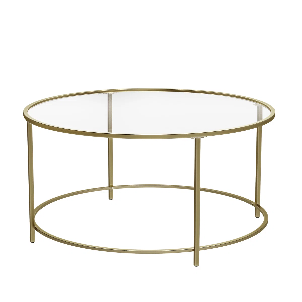 doynton round glass coffee table with gold steel frame