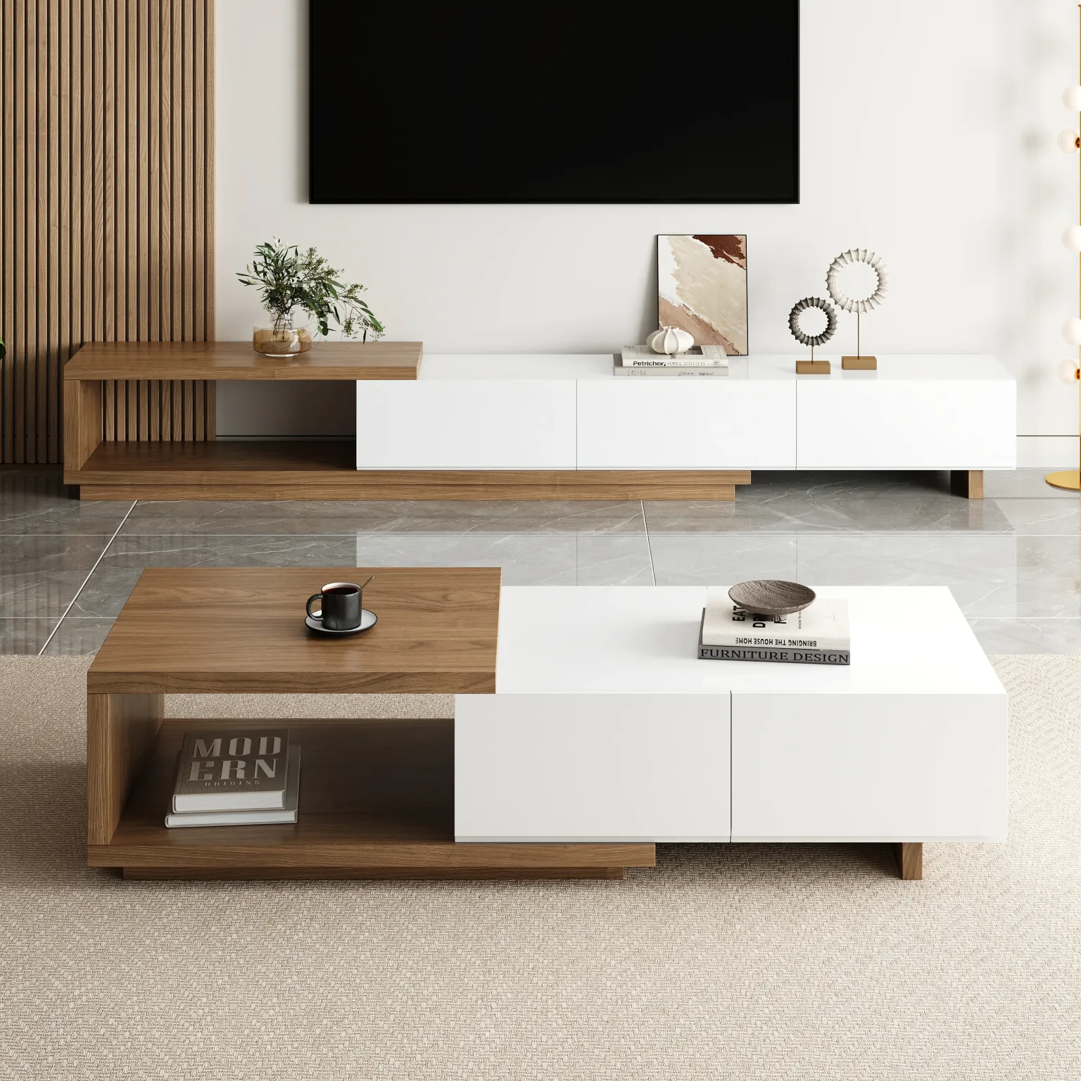 flexora coffee table extendable design walnut finish