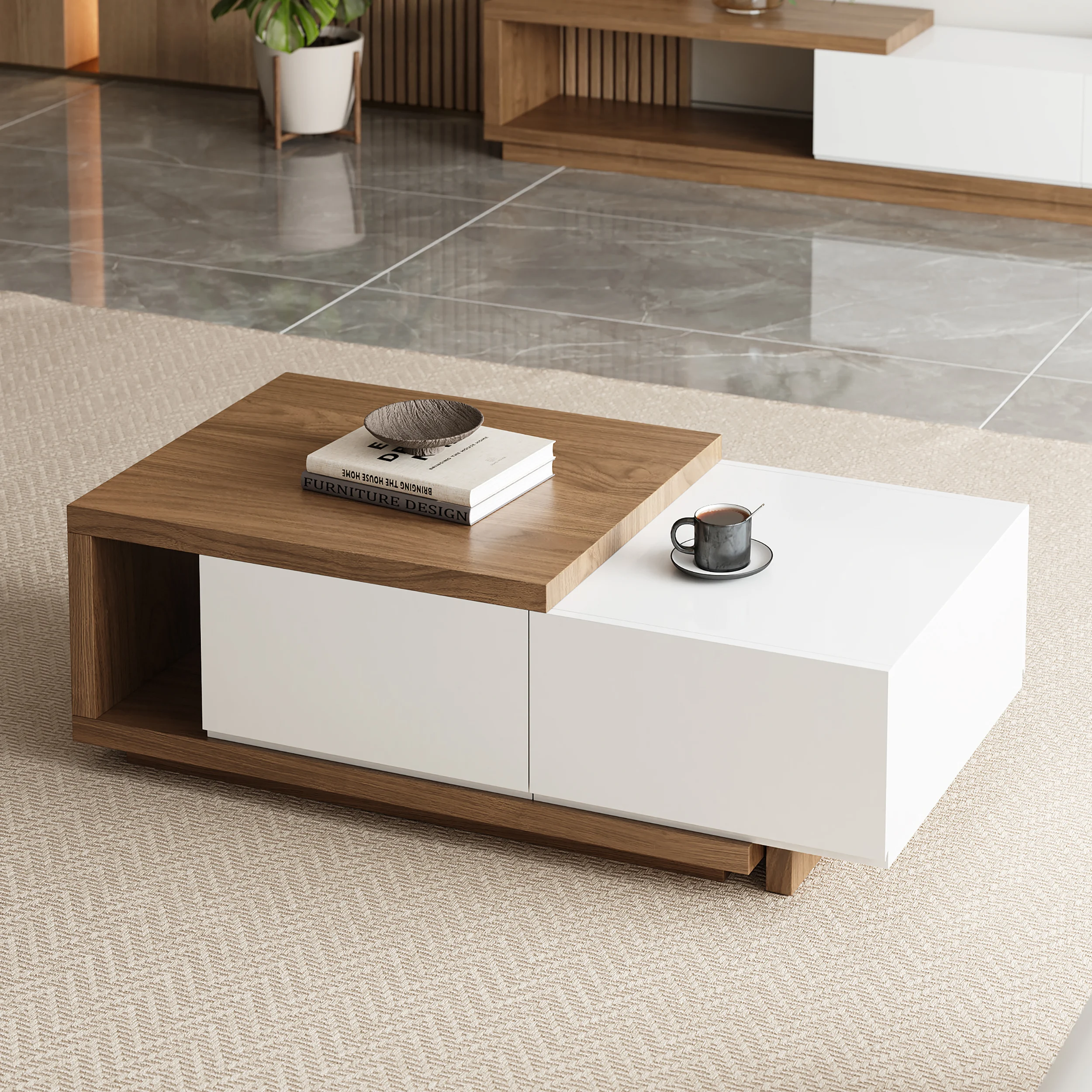 flexora coffee table extendable design walnut finish