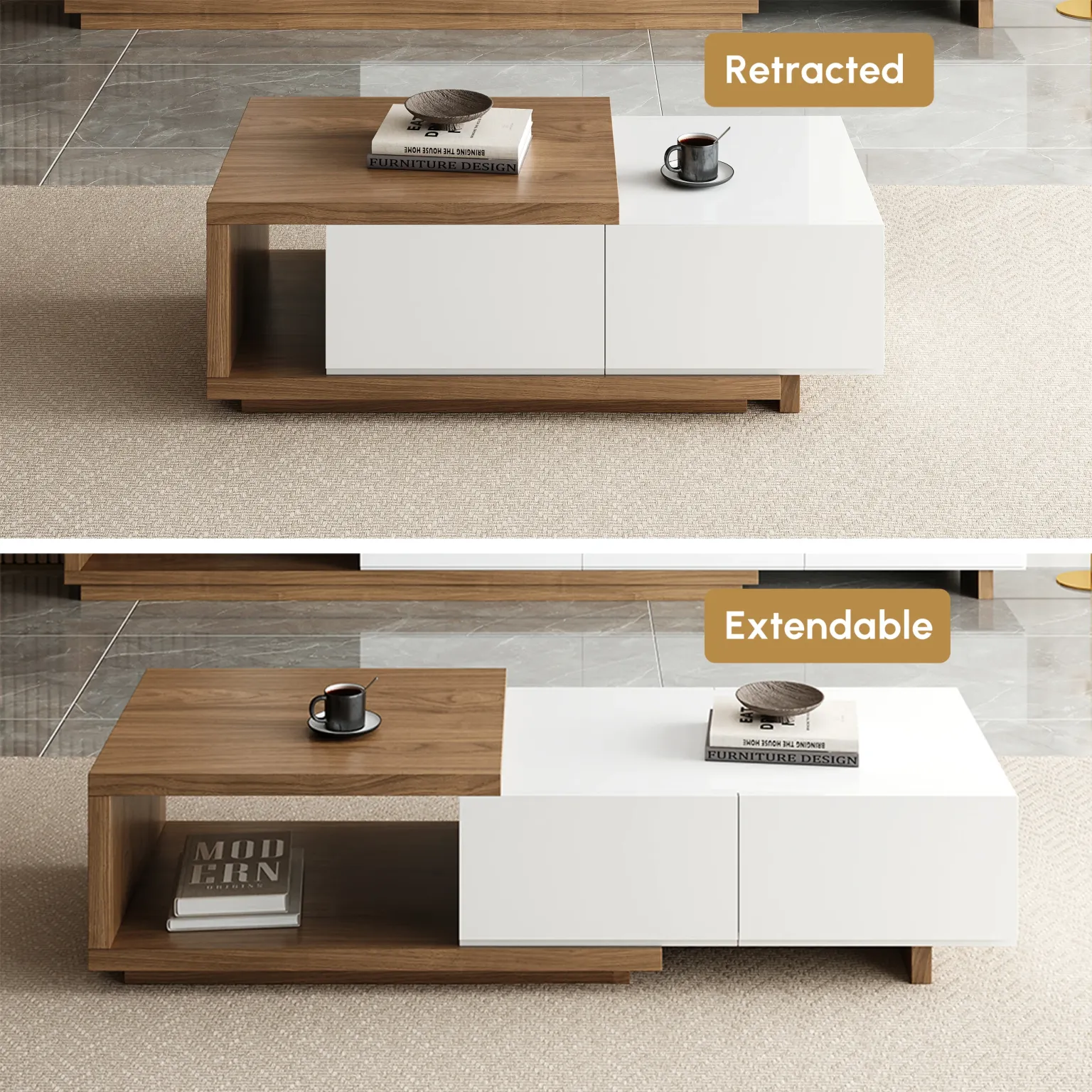 flexora coffee table extendable design walnut finish