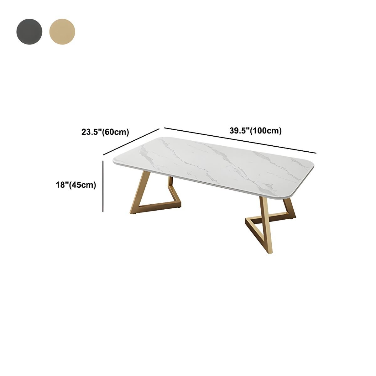 glam rectangular stone top coffee table with black and gold iron base