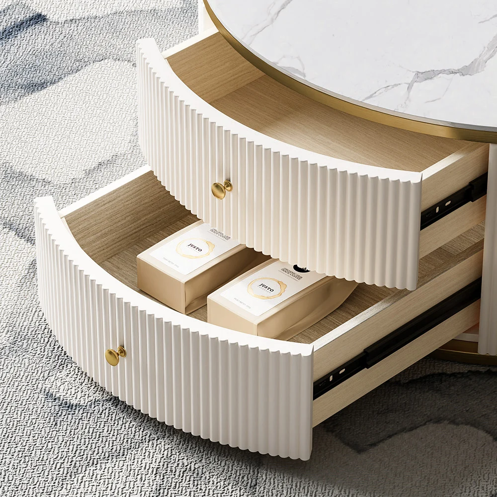 grovyn rotating nesting coffee table with gold stainless steel frame