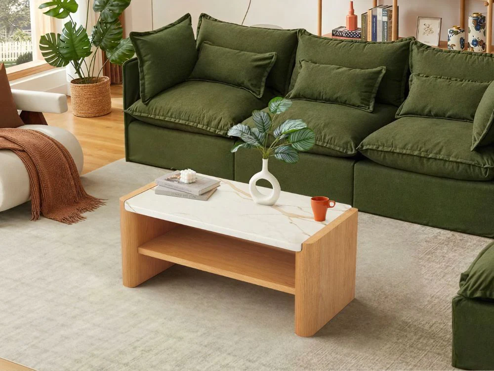 hank marble and oak coffee table modern design
