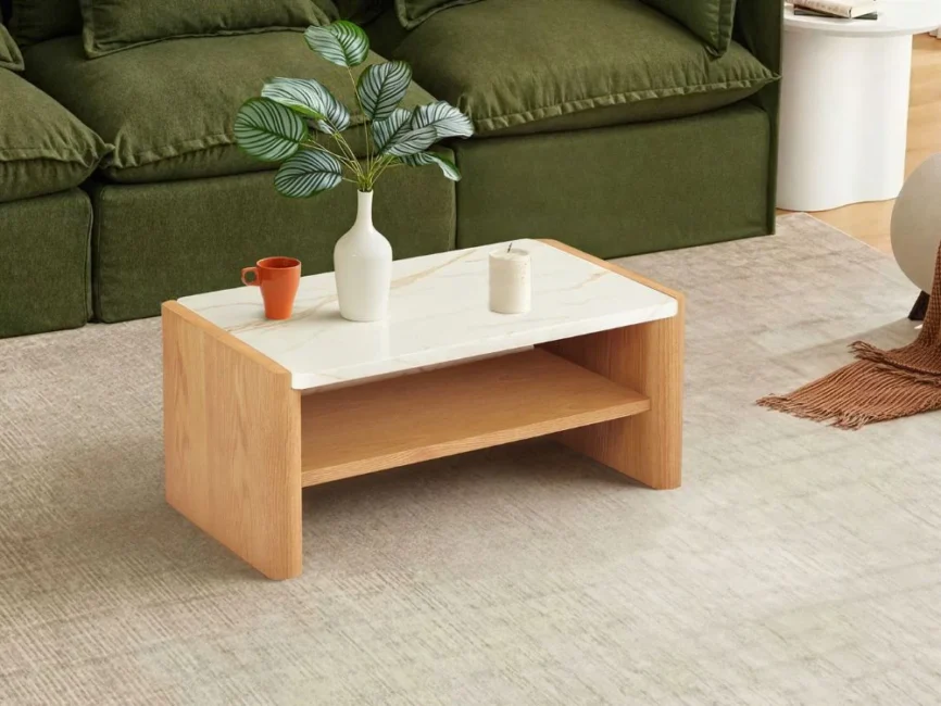 hank marble and oak coffee table modern design