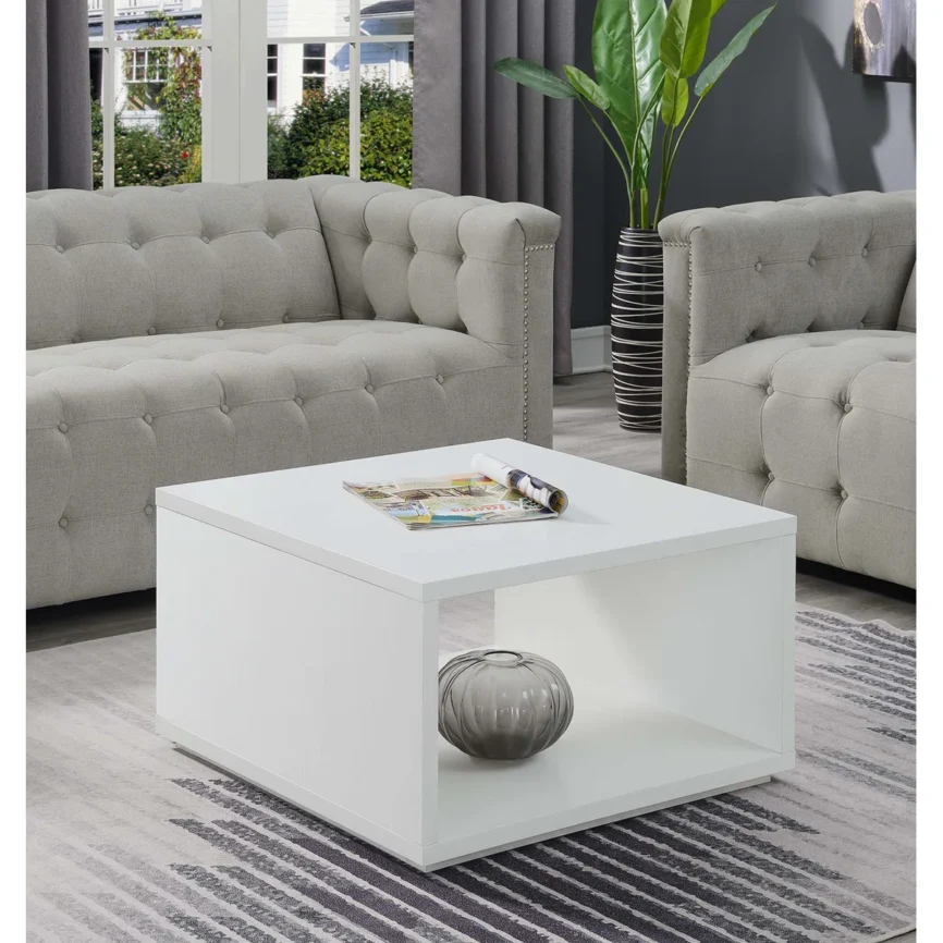 square coffee table with bottom storage shelf in modern finish