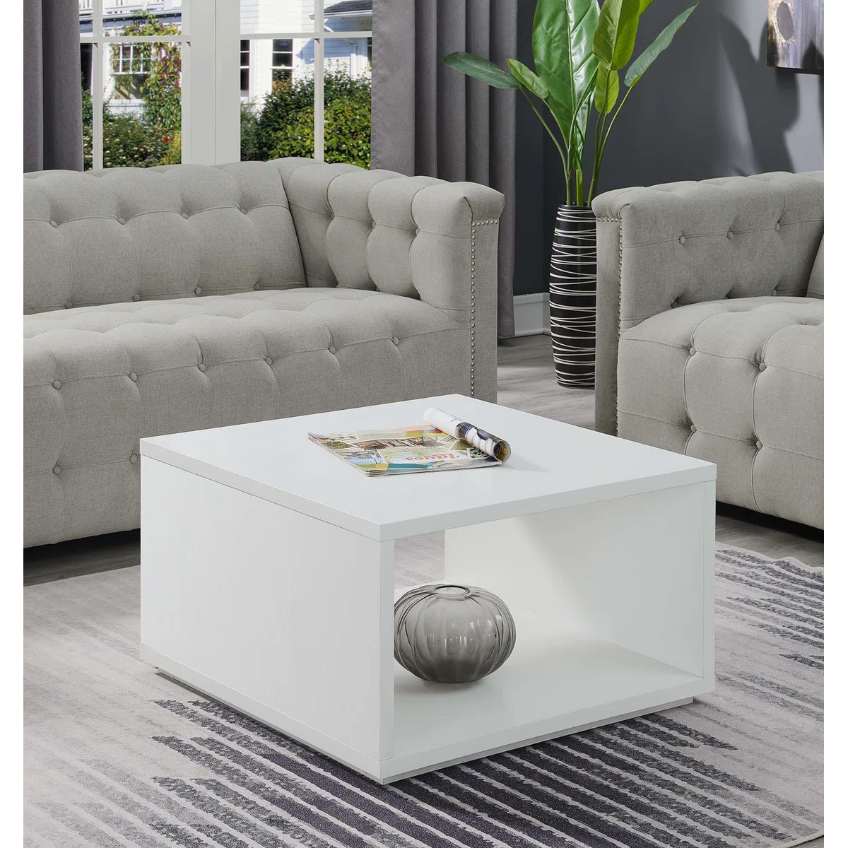 square coffee table with bottom storage shelf in modern finish