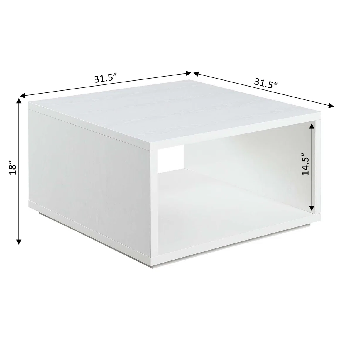 square coffee table with bottom storage shelf in modern finish