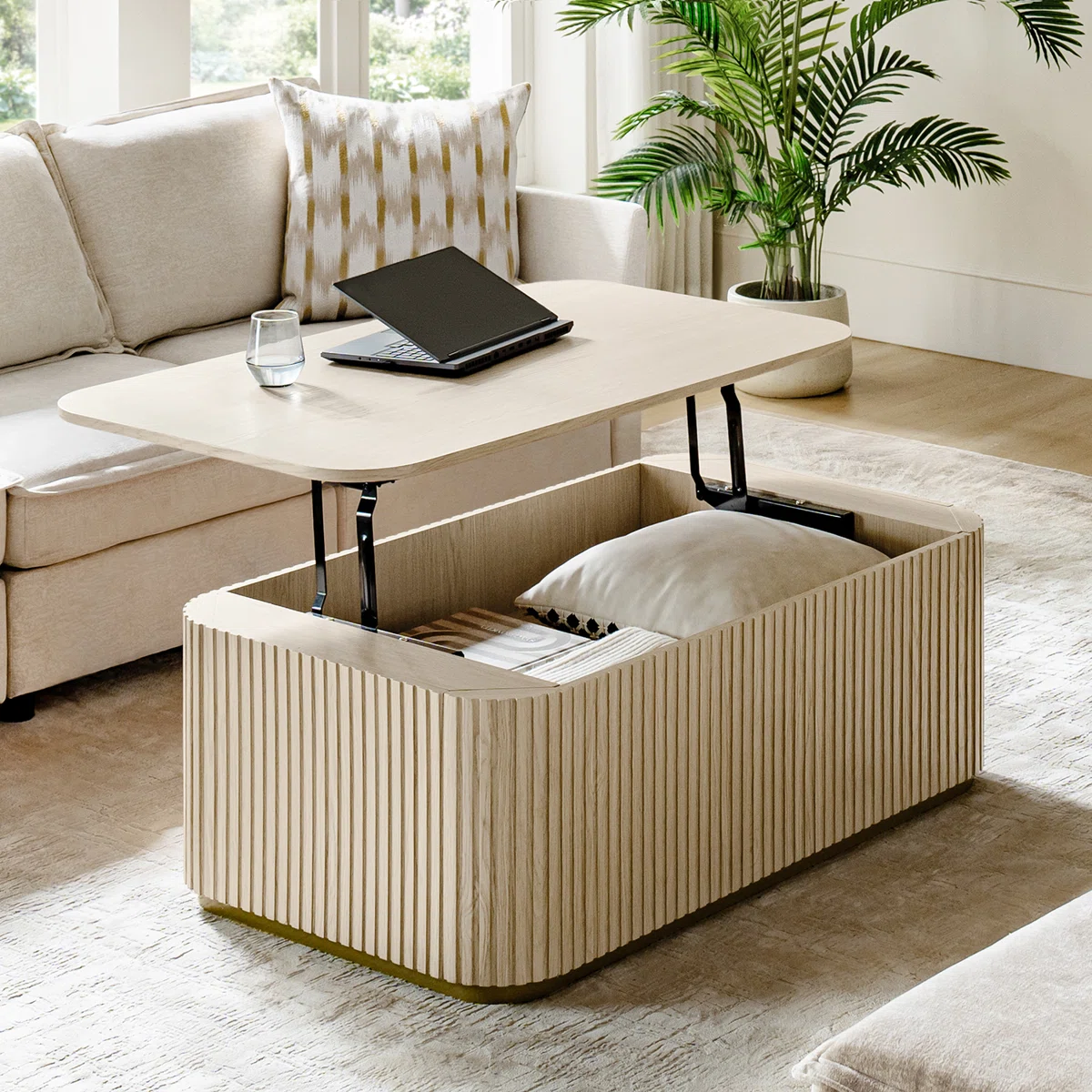 jadida lucrecia modern fluted lift‑top coffee table with storage