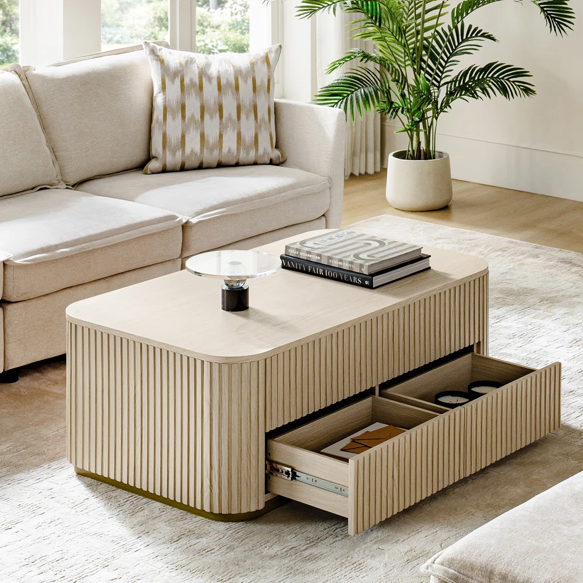 jadida lucrecia modern fluted lift‑top coffee table with storage