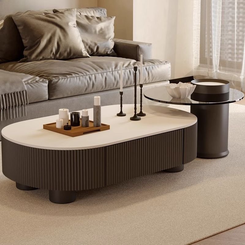 liora oval stone coffee table with drawers