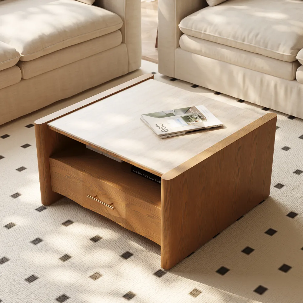 liora mid century coffee table with travertine slabs