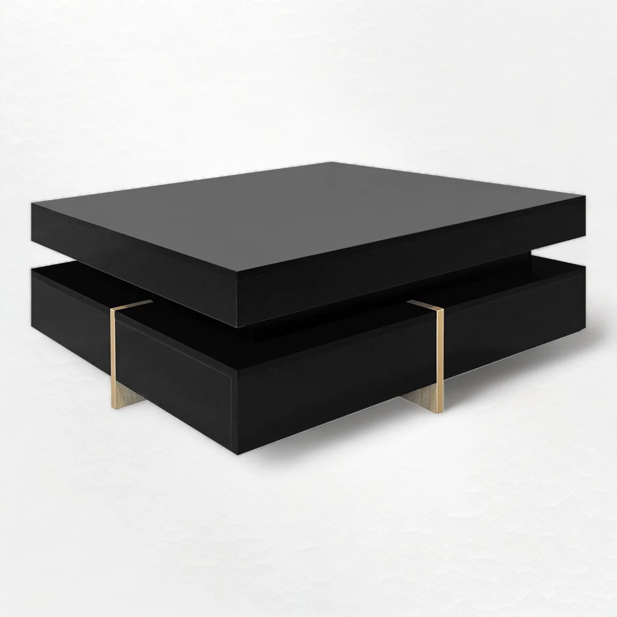 liora high‑gloss square coffee table with drawers