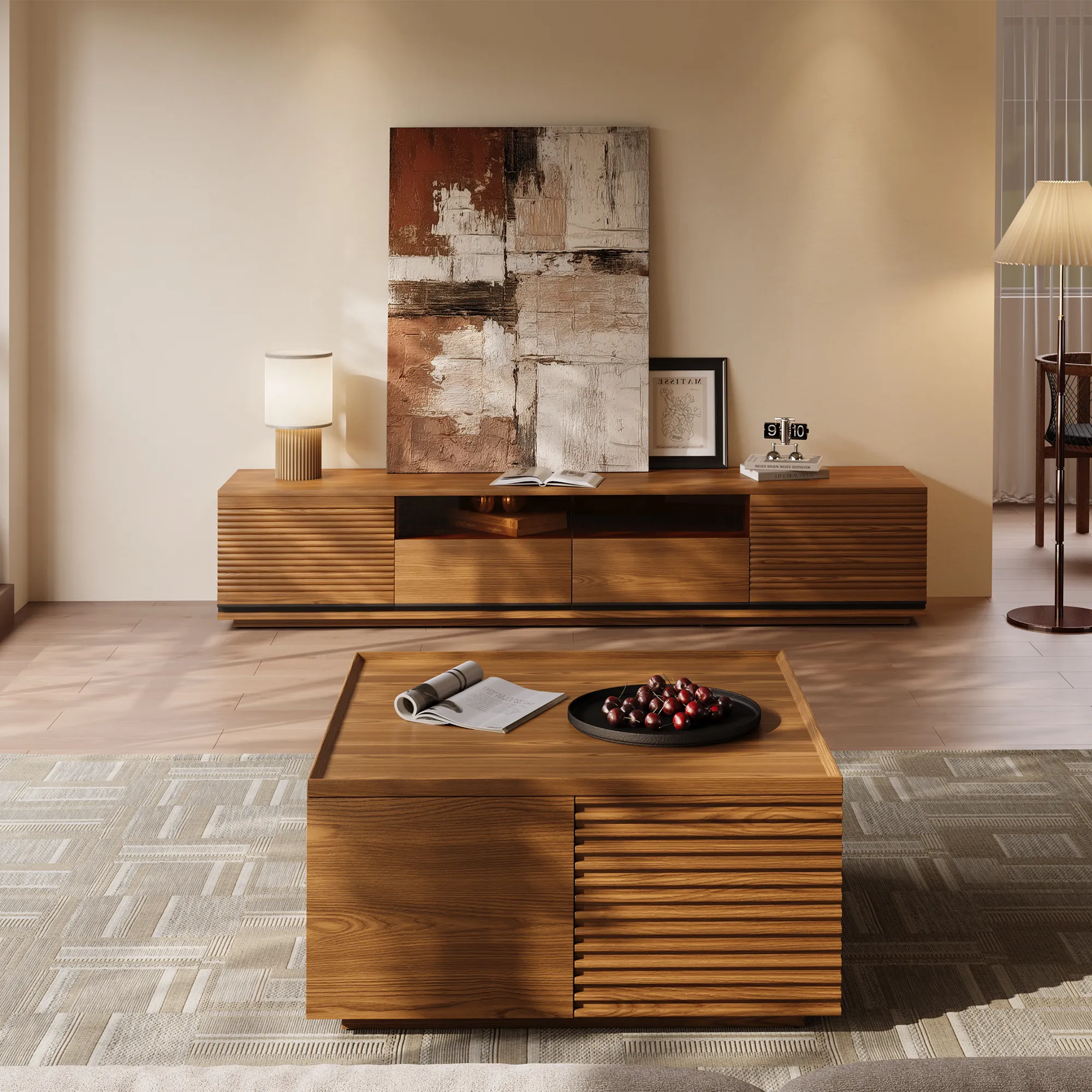 The Luna Fluted Square Coffee Table is a modern centerpiece designed for both style and functionality.
