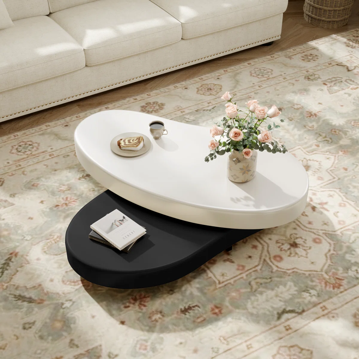 masek modern extendable rotating coffee table in cream style