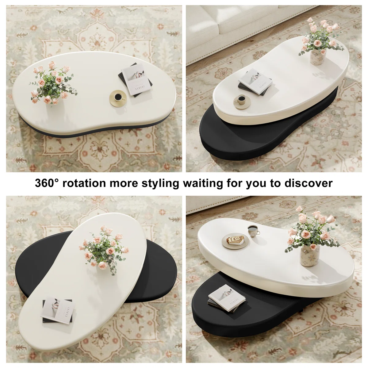 masek modern extendable rotating coffee table in cream style