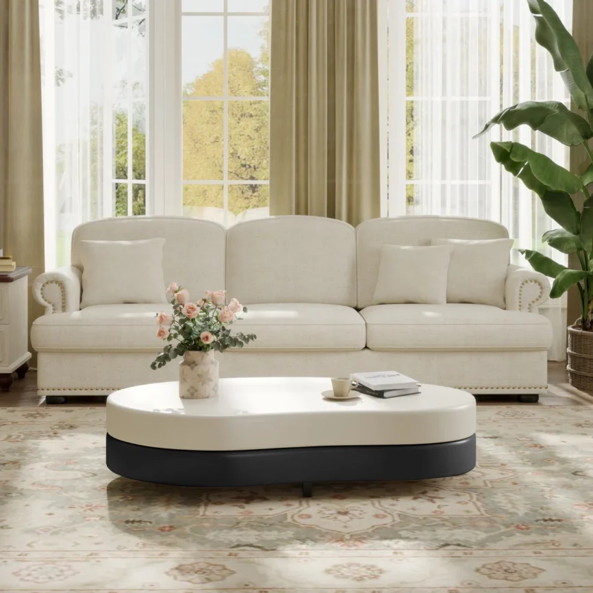 masek modern extendable rotating coffee table in cream style