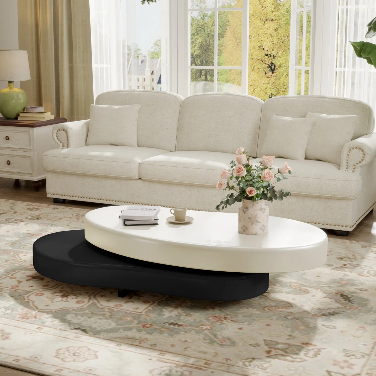 masek modern extendable rotating coffee table in cream style