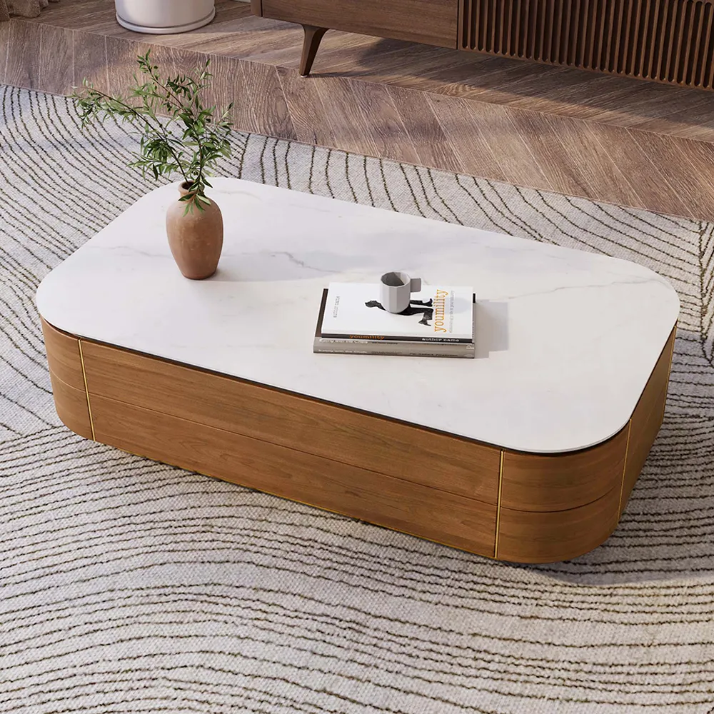 mid century modern walnut coffee table with sintered stone top