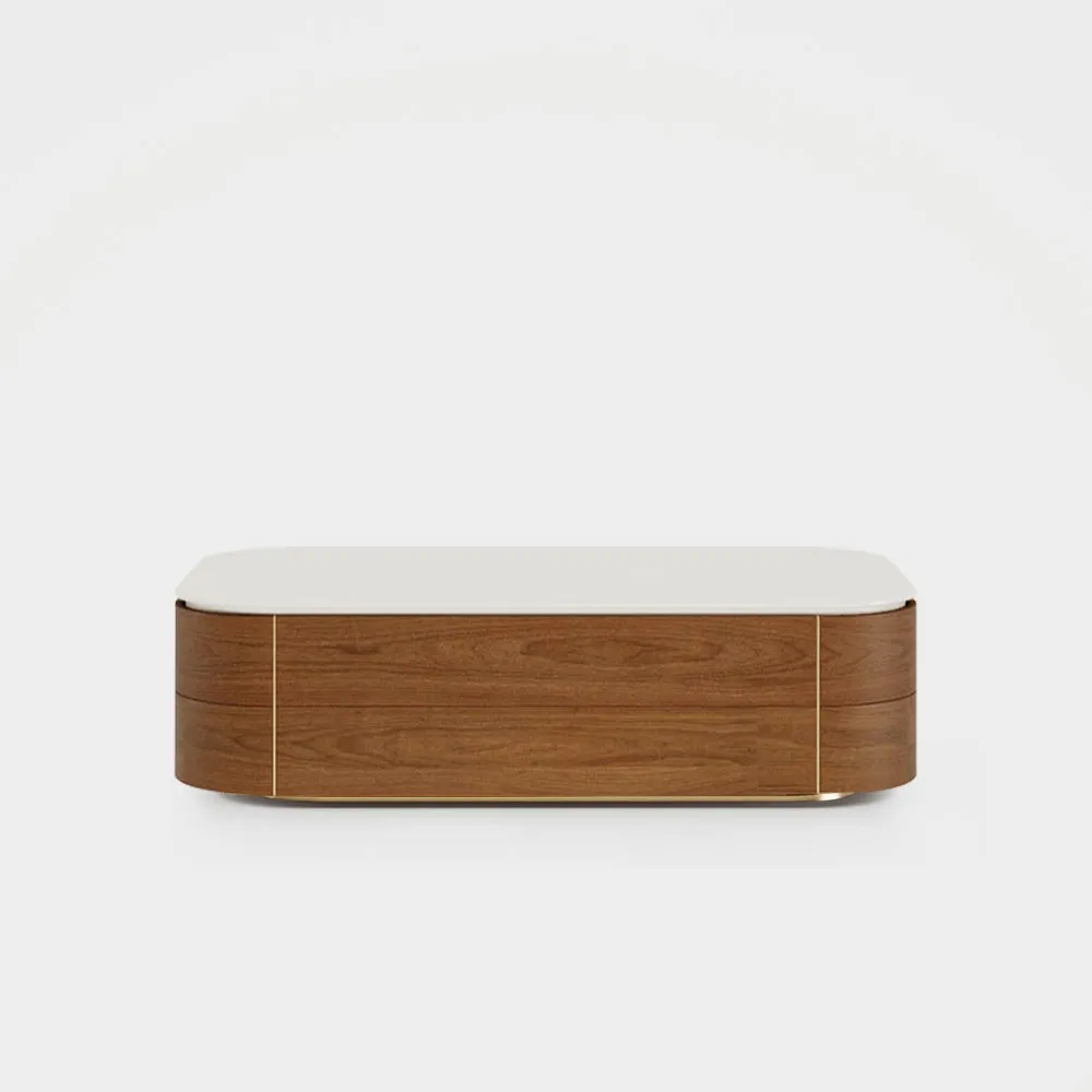 mid century modern walnut coffee table with sintered stone top