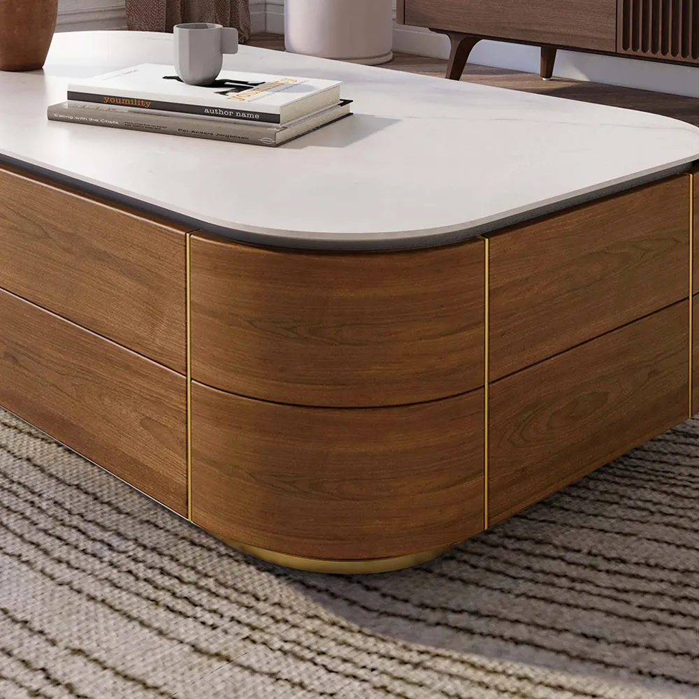 mid century modern walnut coffee table with sintered stone top