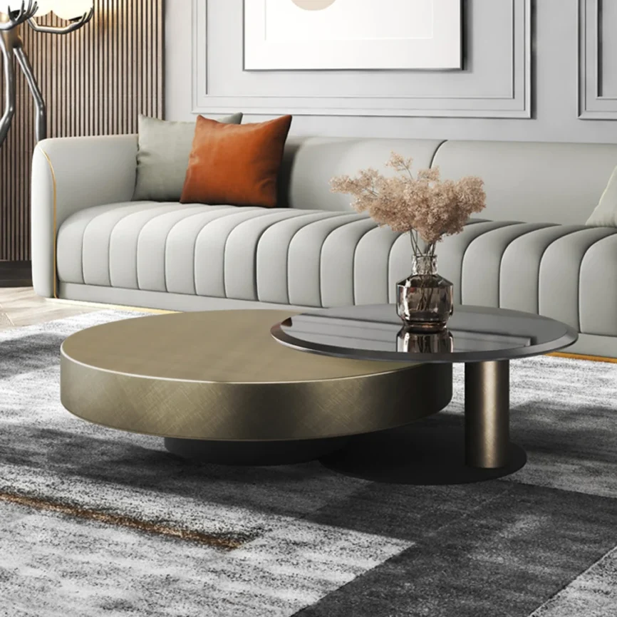 modern gold and black round nesting coffee table set with tempered glass tops
